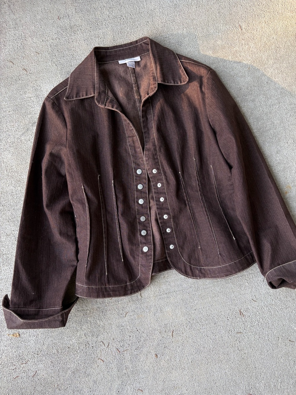 Vintage 90s dressbarn cinched waist denim button down long sleeve shirt top